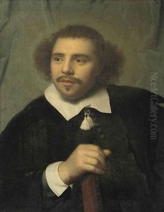 Portrait Of A Man In A Black Costume With A White Collar And Cuffs
