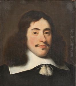 Portrait Of A Gentleman, In A Black Costume With A White Collar