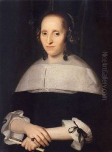 Portrait Of A Lady In A Black Dress And Lace Collar, Holding A Fan