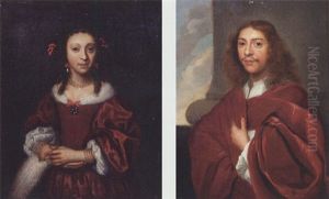 Portrait Of A Lady Wearing A Burgundy Coloured Silk Dress Holding A Feathered Fan - Geertruyd Hochepied?