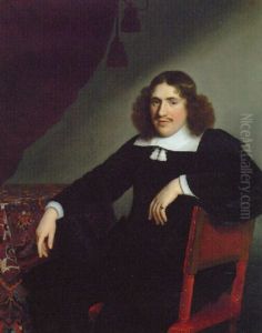 Portrait Of A Gentleman, In A Black Costume And A Lawn Collar, Seated At A Draped Table Before A Curtain