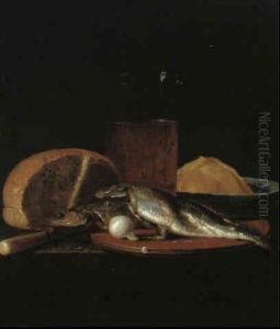 Nature Morte Au Verre De Biere Et A La Miche De Pain by Isaac Luttichuys