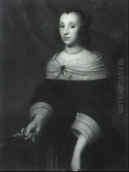 Portrait Of A Lady Wearing A Black Dress Holding A Fan... - view 1