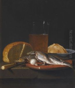 Still Life With Mackerel, Bread, A Pewter Plate And A Glass Of Beer On A Table Still Life With Mackerel, Bread, A Pewter Plate And A Glass Of Beer On A Table