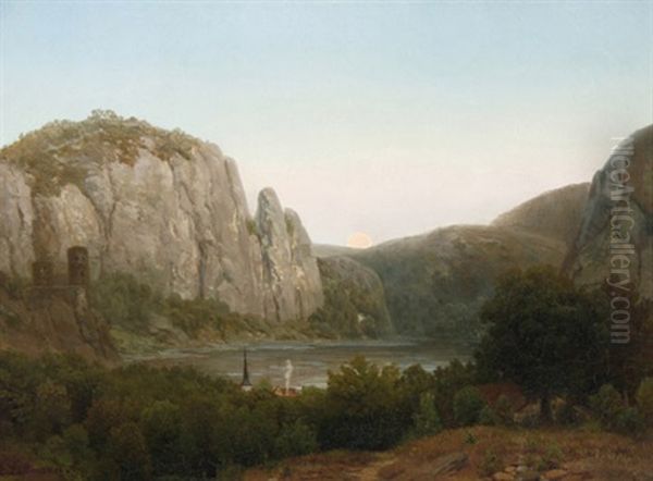 Rheinlandschaft Mit Bergen Und Burgruine In Der Abenddammerung - view 1