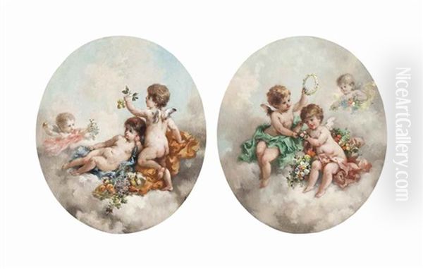 Putti Disporting In The Clouds (pair) - view 1