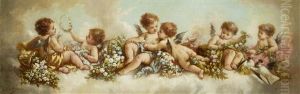 Amorini Amidst Garlands On A Cloud by Charles Augustus Henry Lutyens
