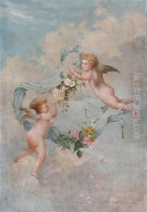 Putti With Flowers And Ribbon
