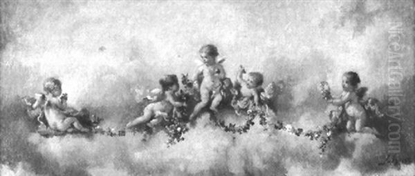 Mit Girlanden Spielende Putti In Den Wolken - view 1