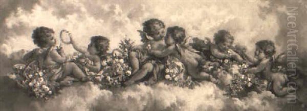 Putti Disporting Amidst Garlands Of Flowers - view 1