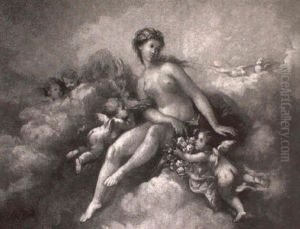 Girl And Putti Among Clouds Girl And Putti Among Clouds