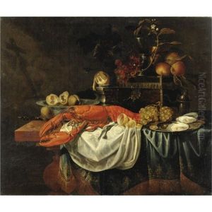 Natura Morta Con Frutta, Aragosta, Ostriche Ed Altri Oggetti Su Un Tavolo by Christiaan Luycks