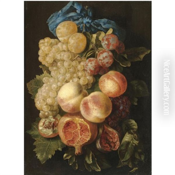A Still Life With Plums, Grapes, Peaches And A Pomegranate, Tied With A Blue Ribbon - view 1