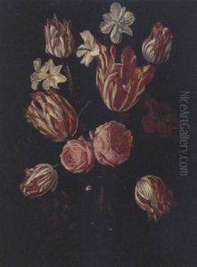 Still Life Of Tulips, Roses And Other Flowers In A Vase by Christiaan Luycks