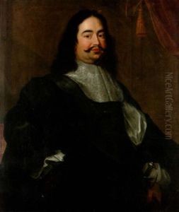 Portrait Of A Gentleman In A Black Robe With Slashed Sleeves And A White Lace Collar, Holding Gloves In His Left Hand