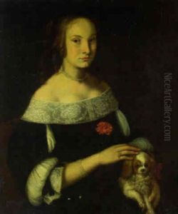 Portrait Of A Lady, Seated Half-length, With A Carnation, Holding A Spaniel