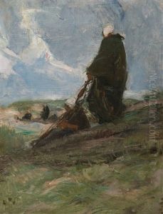 Ramendeuses Dans Les Dunes Par Temps Orageux by Jean-Henri Luyten