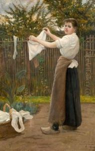 Femme Etendant Du Linge Dans Un Jardin by Albert Lynch