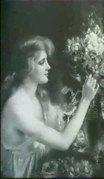Young Lady Preparing A Vase Of Flowers - view 1