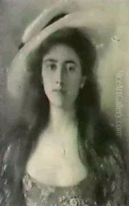 Young Beauty In A Straw Hat by Albert Lynch