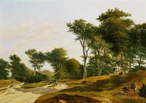 Mother And Children On A Path In The Woods by Lauritz Rasmus Lyngbye