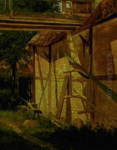Bindingsvaerksgard I En Have by Lauritz Rasmus Lyngbye
