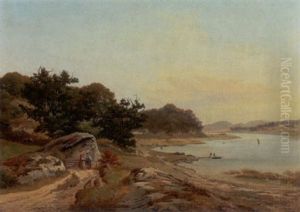 Klippelandskab Med So Og Personer by Lauritz Rasmus Lyngbye