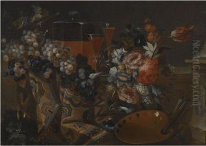 A Still Life With Green And Black Grapes by Christian Berentz