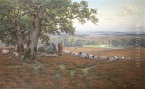 Landskap Med Faraherde Med Sin Hjord by Arnold E. Lyongrun