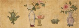 Flowers, Fruits And Ritual Bronze Vessels by Ma Shouzhen