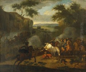 Cavalry Attacking Horse-drawn Wagons