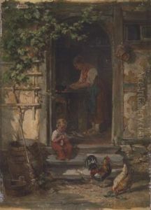 Idyllischer Hof Mit Blick Auf Den Herd by Johann Lorenz Maas