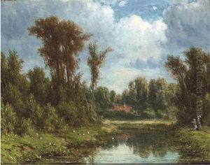 Along The River In Summer by Jacob Jan van der Maaten
