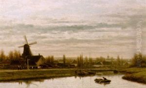 A Polder Landscape With A Mill by Jacob Jan van der Maaten