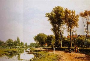 A Summer Landscape With Figures Along A River