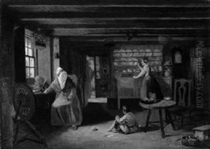 Alte Bauerin, Tochter Und Enkel In Schottischer Bauernstube