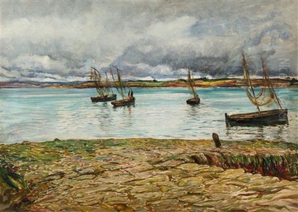 River Landscape With Boats - view 1