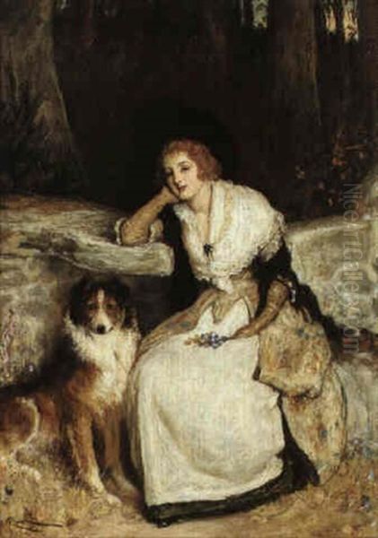Portrait Of A Lady With Her Collie - view 1