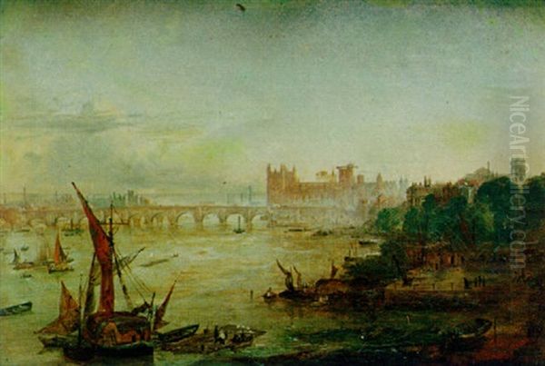 A View Of The Thames With The Houses Of Parliament Under Construction - view 1