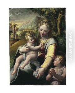 The Madonna And Child With Saint John The Baptist by Girolamo Del Crocifissaio (see Macchietti)