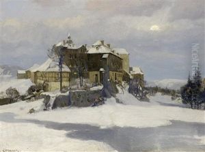 Winterabend Uber Einem Grosen Gutshof by Georg Macco