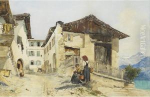 A Street Scene In St Moritz, Engadine by Cecilia Melanie Beresford