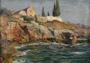 Mediterrane Felskuste. Blick Auf Kleinen Pfarrhof Oberhalb Einer Steilen Bucht by Georg Macco