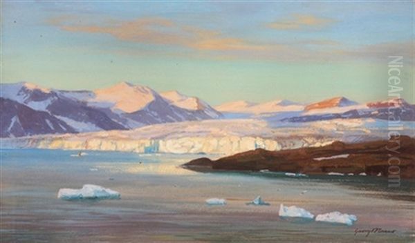 Postgletscher Tempelbai Auf Spitzbergen Bei Mitternachtssonne - view 1