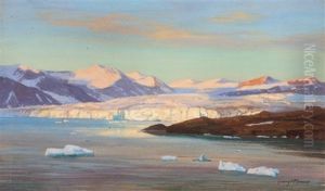 Postgletscher Tempelbai Auf Spitzbergen Bei Mitternachtssonne by Georg Macco