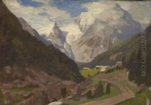 Blick Durch Ein Gebirgstal Auf Den Monte Rosa by Georg Macco