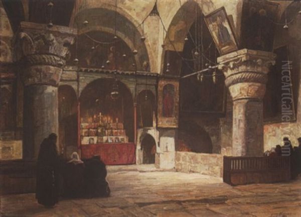 Kircheninneres Mit Franziskanermonchen Und Glaubigen - view 1