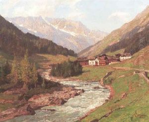 Dorf In Einem Schweizer Alpental by Georg Macco