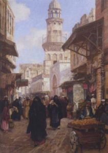 Scene De Rue Animee Au Caire by Georg Macco