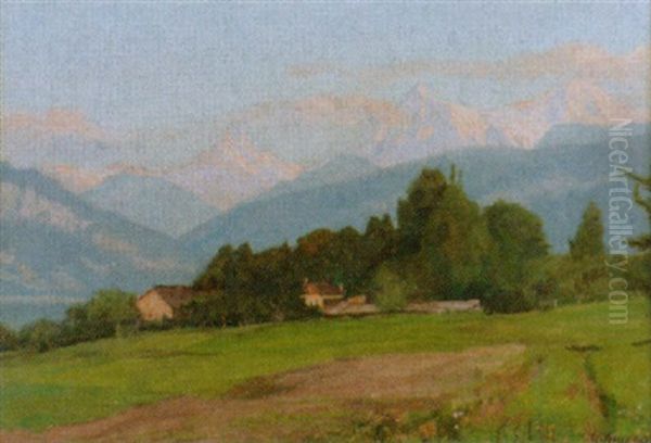 Landschaft Mit Gluhender Alpenkette - view 1
